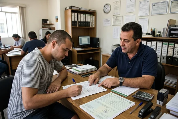 Profissional de despachante ajudando na transferência de veículo em Catanduva.